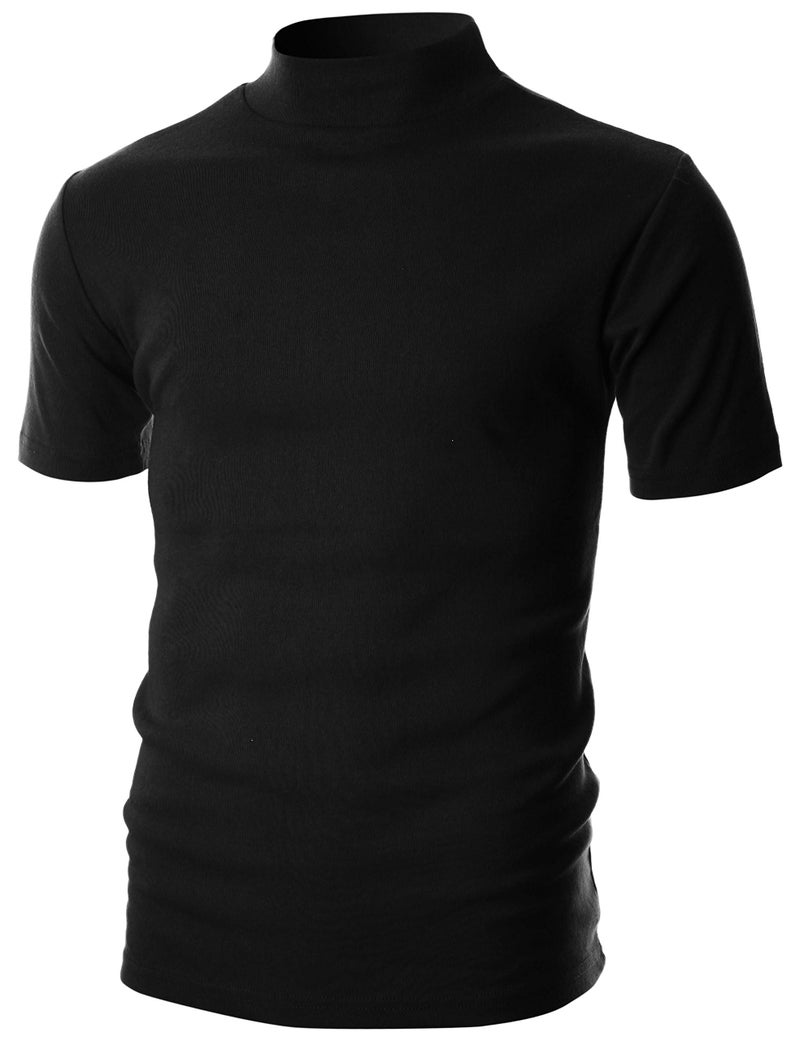 Ohoo Mens Short Sleeve Mock Turtleneck Basic Tops Lightweight Slim Fit Cotton Pullover Sweater / DCT105-BLACK-M - Image 1
